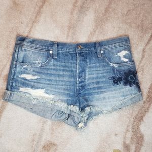 Embroidered denim shorts